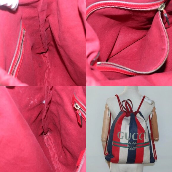 GUCCI Web Sherry Line Backpack Canvas Red Blue 473872 Auth 125637 - Picture 15 of 16